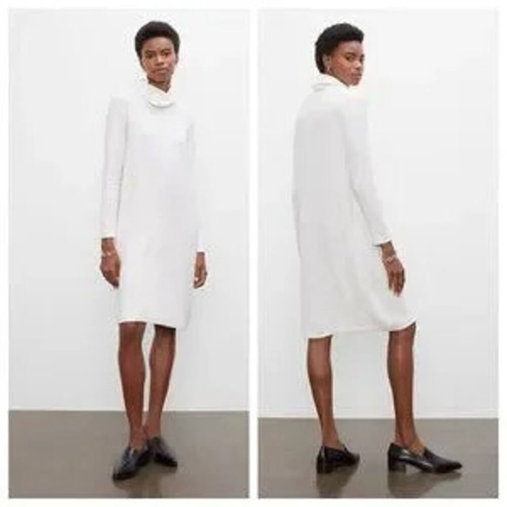 CLUB MONACO Cozy Ottoman Ribbed Turtleneck Sweater Dress Cream Women’s S